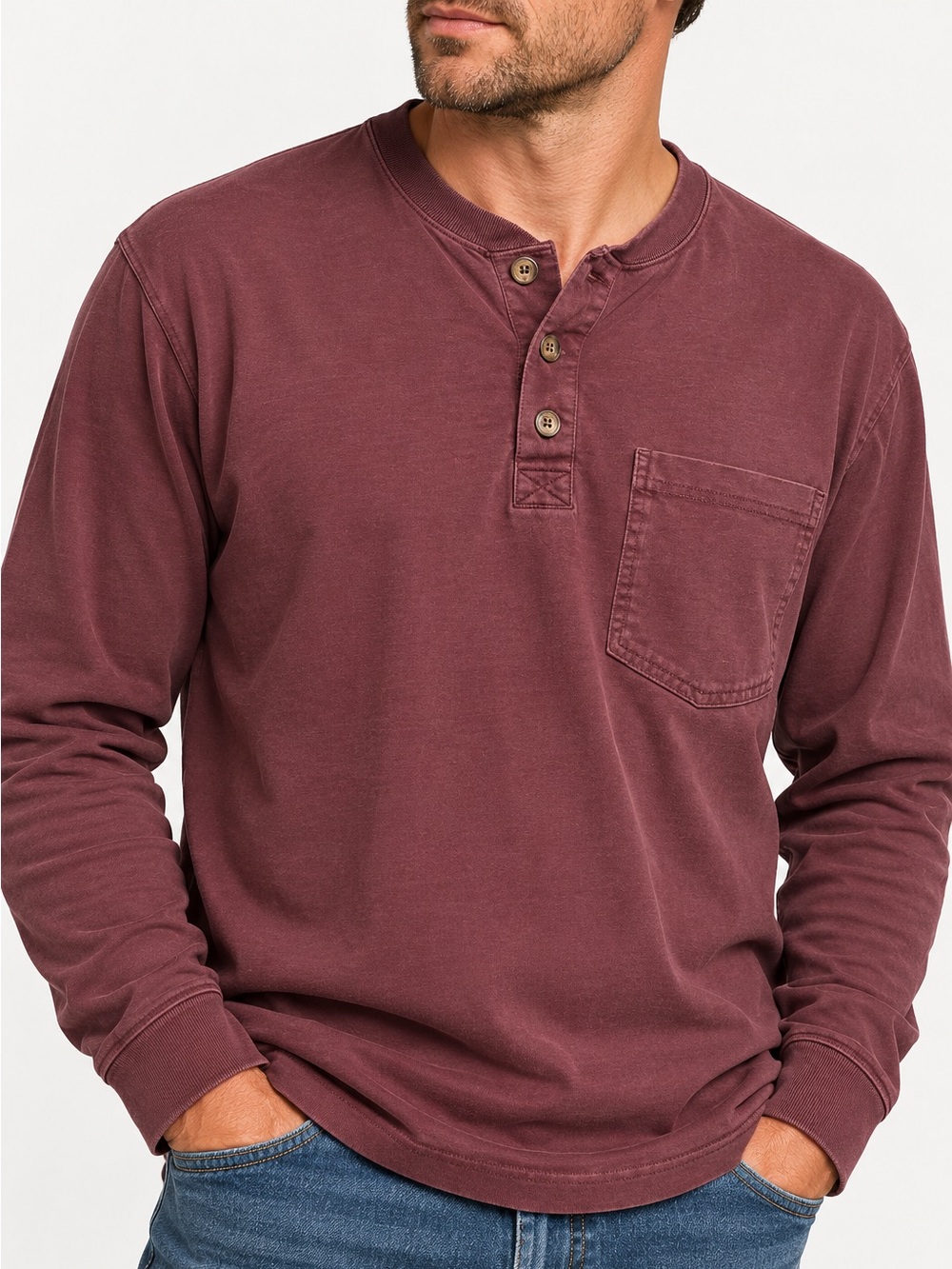 Duluth Trading Co. Men’s L Long Sleeve Henley Pocket Shirt Burgund